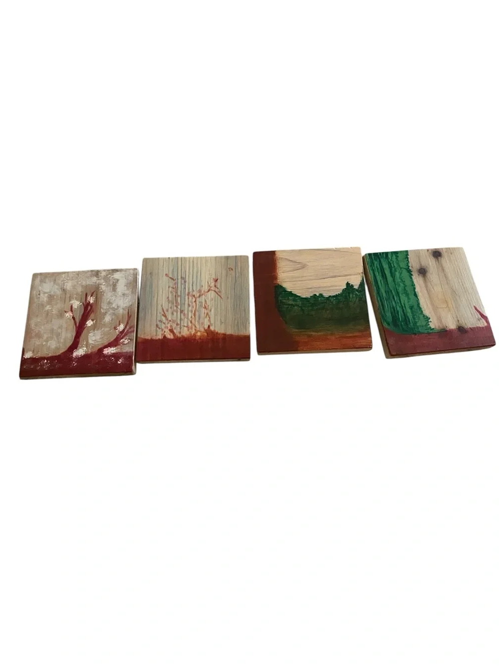 Hand-Painted Wooden Coaster Set of 4